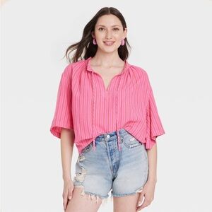 Linen Blend Boho inspired Blouse Flowy oversized Crop beachy Top